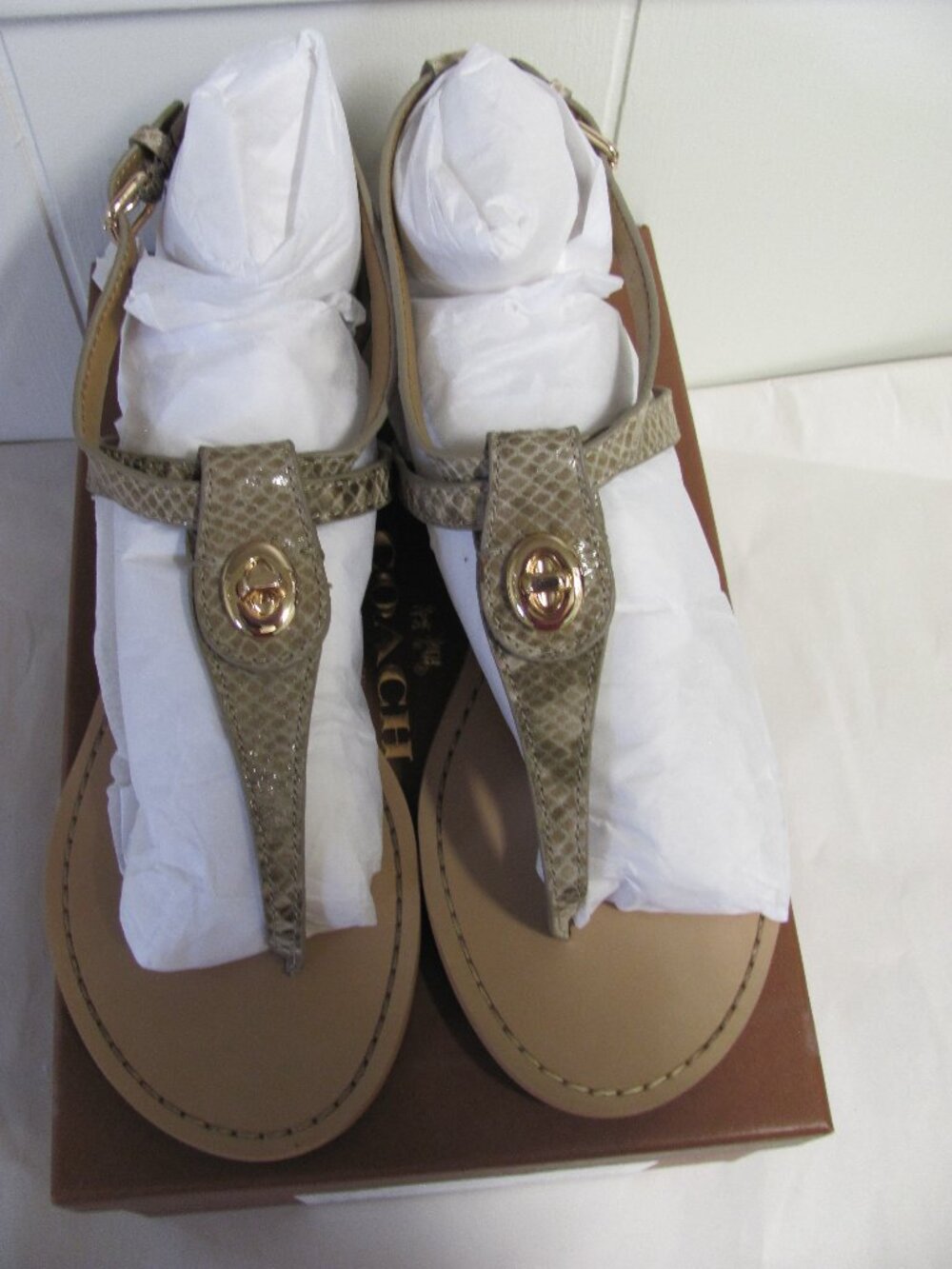 COACH INGRID NAT. PRINT SNAKE SANDALS NIB